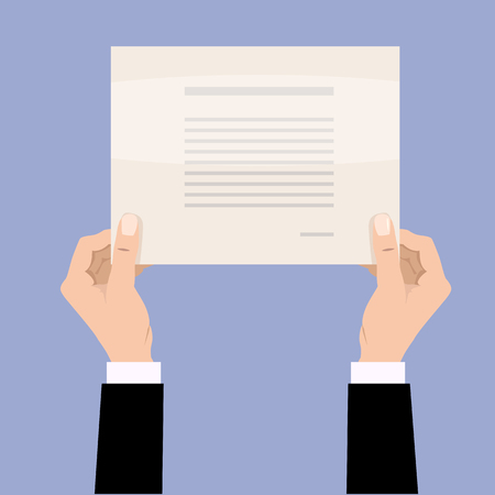 Cartoon businessman hands holding empty blank paper. vector illustration in cartoon designのイラスト素材