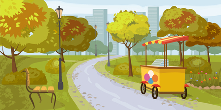 City park with trees and path with stall with ice creamのイラスト素材