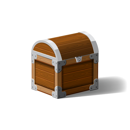 Closed pirate chest. wooden box. Symbol of wealth riches. Cartoon flat vector design for gaming interface, vector, isolatedのイラスト素材