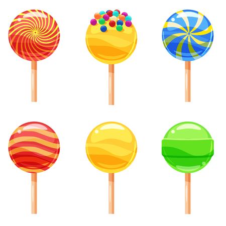 Set of colorful lollipops, sweet candies, vector illustration, cartoon styleのイラスト素材