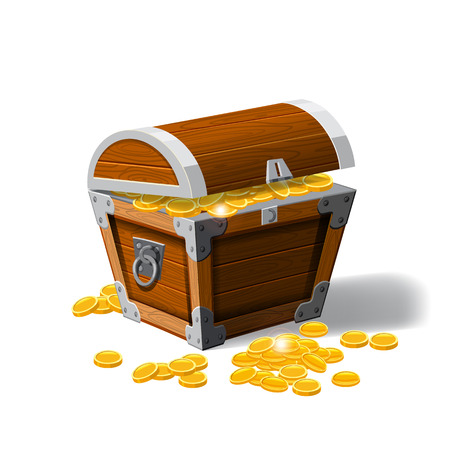 Pirate trunks chests with gold coins treasures. . Vector illustration. Cartoon styleのイラスト素材
