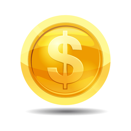 Game coin with currency dollar, game interface, gold, vector, cartoon style, isolatedのイラスト素材
