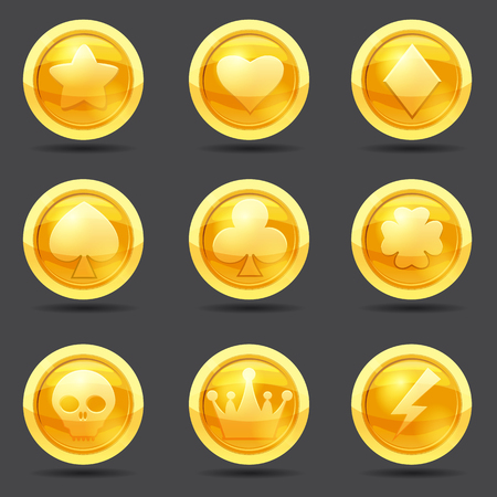 Set of game coins, game interface, gold, vector, cartoon style, isolatedのイラスト素材