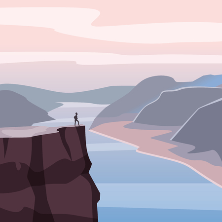 Mountain landscape canyon, river, rocks, open space vector illustrationのイラスト素材