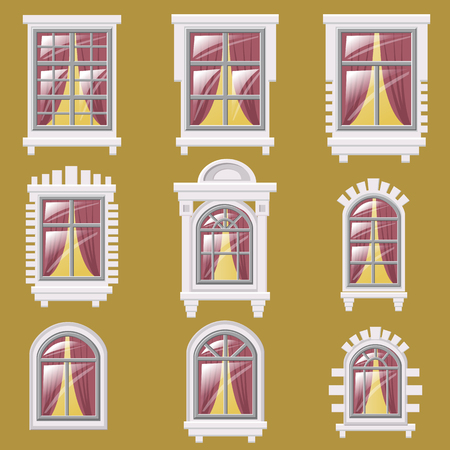 Set of different windows, element for architecture, vector, illustration, isolatedのイラスト素材