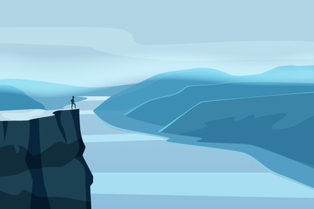 Mountain landscape canyon, river, rocks, open space vector illustrationのイラスト素材