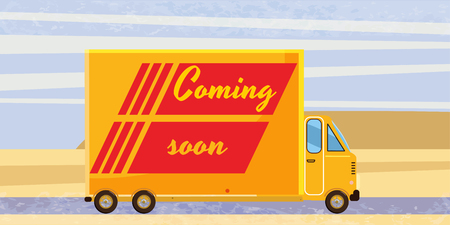 Coming soon, truck, speed, card, style, vector, illustrationの写真素材