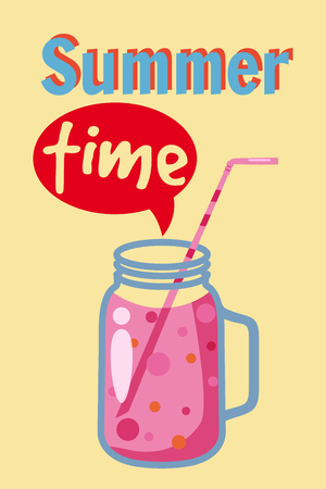 Summer time template jar with smoothie in bright colors, vector, isolatedのイラスト素材