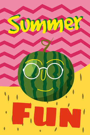 Hello summer watermelon card design. vector illustration, isolatedのイラスト素材