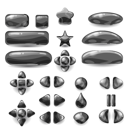 Set game ui. Complete black menu of graphical user interface GUI to build 2D games. Casual Game. Vector.のイラスト素材