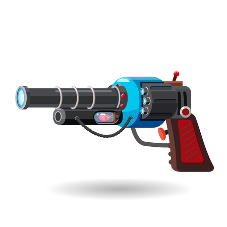 Cartoon retro space blaster, ray gun, laser weapon. Vector illustration. Cartoon styleのイラスト素材