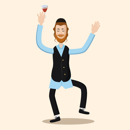Funny vector a dancing Jew character Happy Shavuot holiday card.のイラスト素材