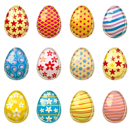 Colorful Easter egg collection,vector, cartoon style, isolatedのイラスト素材