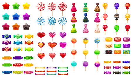 Supe set of different sweets on white background hard candies dragee jelly beans peppermint candy. Vector illustration,のイラスト素材