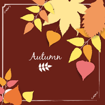 Autumn banner background with paper fall leaves, temlate, vector, illustration, isolatedのイラスト素材