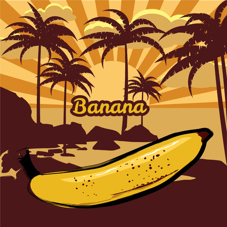 Vector floral tropical background with palm trees, palms silhouettes, banana, beach, sea, ocean, vector, isolated, baner, poster, cardのイラスト素材