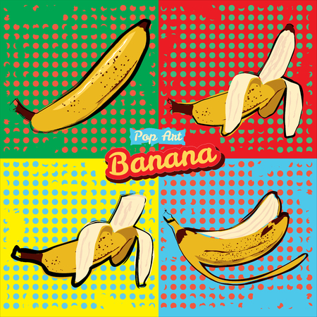 Banana opened banana bitten banana peel banana pop art vector illustrationのイラスト素材