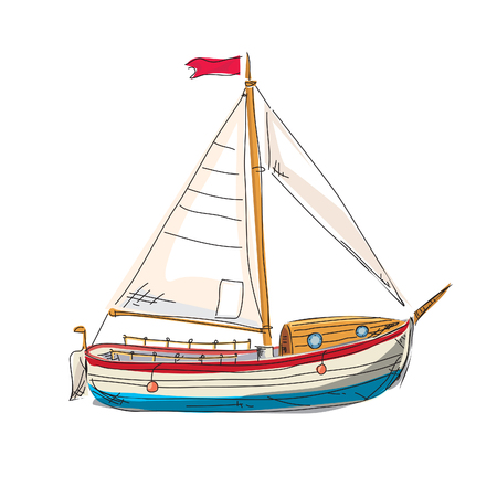 Sailing boat, yacht, seascape, resort, beach, rest, travel, vector, illustration, isolatedのイラスト素材