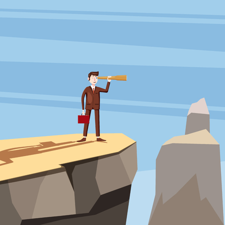 Businessman looking into the distance in a fire-tube, hope for success, vector, illustration, cartoon style, isolatedのイラスト素材