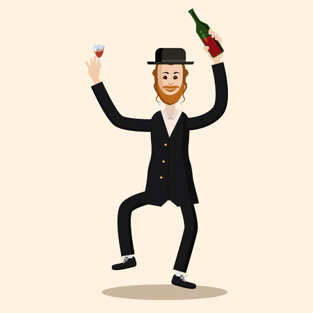 Funny cartoon Jewish man dancing with vine. Vector illustration isolated backgroundのイラスト素材