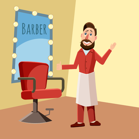 Hairdresser, stylist, an armchair, a mirror, cartoon style, vector illustrationのイラスト素材