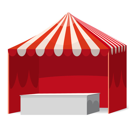 Stripped Promotional Outdoor Event Trade Show Pop-Up Red Tent Mobile Marquee. Mockup, Mock Up, Template. Illustration Isolated On White Background. Ready For Your Design. Product Advertisingのイラスト素材