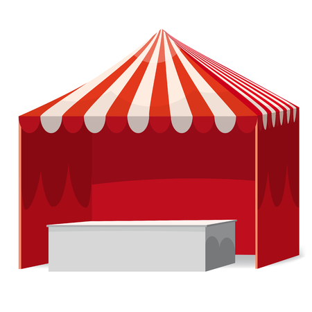 Stripped Promotional Outdoor Event Trade Show Pop-Up Red Tent Mobile Marquee. Mockup, Mock Up, Template. Illustration Isolated On White Background. Ready For Your Design. Product Advertisingの写真素材