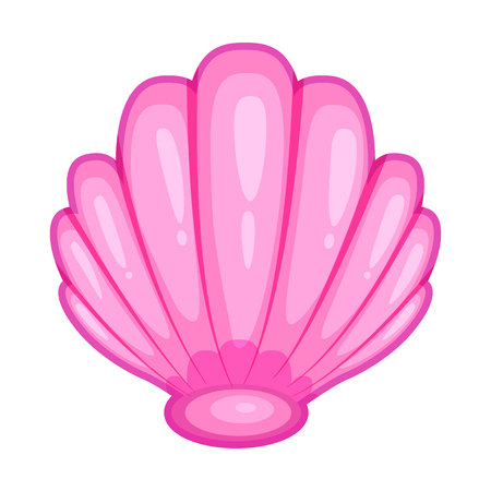 Cute bright pink cartoon seashell icon. Colorful shellfish symbol isolated on white background. Cartoon style. Vector illustration.のイラスト素材