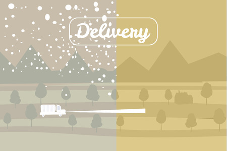 Delivery truck rides on the snow-covered road, concept, fast and convenient delivery of cargo and parcels. Product goods shipping transport.のイラスト素材