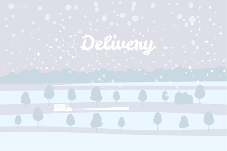 Delivery truck rides on the snow-covered road, concept, fast and convenient delivery of cargo and parcels. Product goods shipping transport.の写真素材