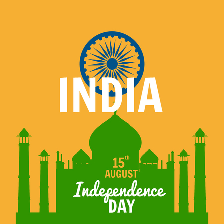 Independence Day of India, August 15, holiday, national flag, building of Taj Mahalのイラスト素材