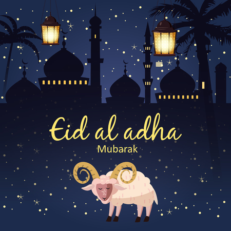 Muslim holiday Eid al-Adha. the sacrifice a ram or white sheep. Graphic design decoration kurban bayrami.のイラスト素材