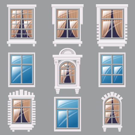 Set of different windows, element for architectureのイラスト素材