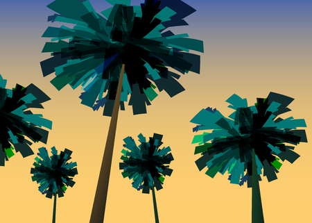 Tropical sunrise at seashore, sea landscape with palms, minimalistic illustration. Seascape sunrise or sunset.のイラスト素材
