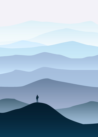 Minimalistic vector landscape background of mountains for your design.のイラスト素材