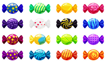 A set of colored candies, lollipop, caramel, various bright colorsのイラスト素材