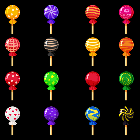 A set of colored candies, lollipop, caramel, various bright colors. Sweets, vector, isolated, cartoon styleの写真素材