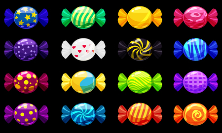 A set of colored candies, lollipop, caramel, various bright colorsのイラスト素材