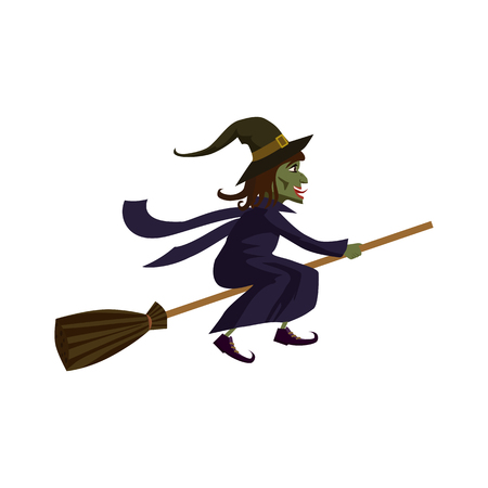 The Witch on a broomstick, holiday Halloween, character, attribute iconのイラスト素材