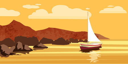Seascape, sea, ocean, rocks, stones, sailfish, vector, illustration, isolatedの写真素材