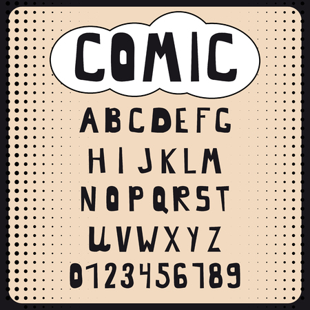 Comic cartoon alphabet set. Letters, numbers for websites, comics, banners. Vector, isolatedのイラスト素材