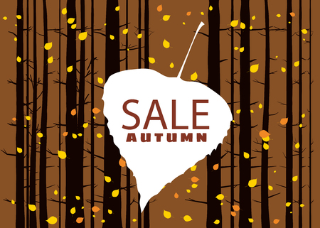 Sale autumn on an autumn leaf, fall, background landscape forest, tree trunksのイラスト素材