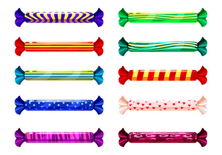 A set of colored candies, lollipop, caramel, various bright colors. Sweets, vector, isolated, cartoon styleの写真素材