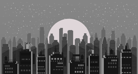 Cityscape night. Modern city skyline panoramic vector backgroundのイラスト素材