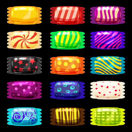 A set of colored candies, lollipop, caramel, various bright colorsのイラスト素材