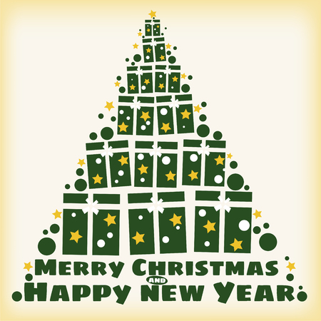 Happy Christmas and New Year, spruce stylized from giftsのイラスト素材