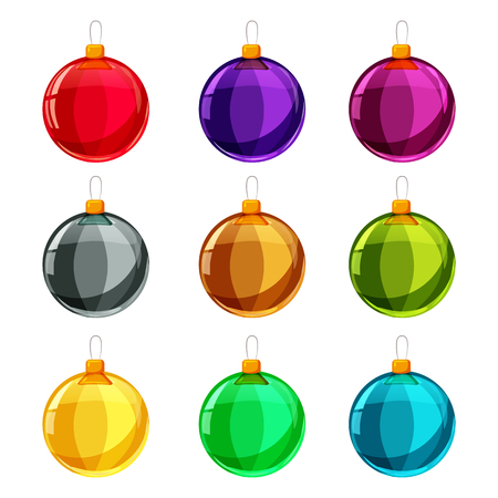 Colorfull christmas balls, different colors, isolated on white. Set. Vector illustration.の写真素材