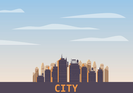 Cityscape day. Modern city skyline panoramic vector background. Urban city tower skyscrapers skyline illustration, isolated, illustrationの写真素材