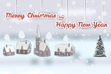 Merry Christmas and Happy New Year village houses with snow fall.のイラスト素材
