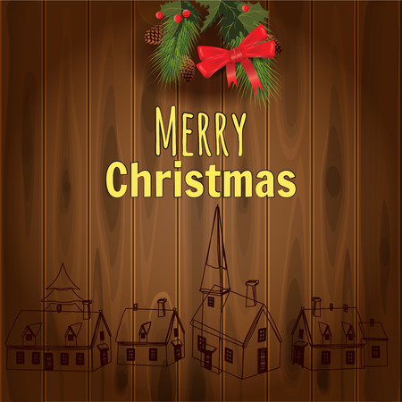Merry Christmas greeting card with Chrirstmas decorations fir cones, holly berryのイラスト素材